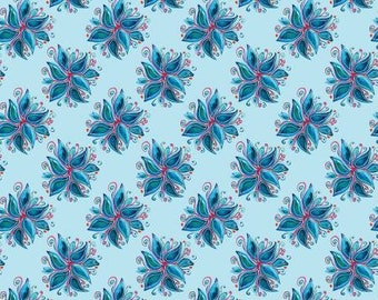 Fantasy Garden Blue Flora Fabric Yardage, Anna Nyman, Contempo Studio, Cotton Quilt Fabric, Floral Fabric