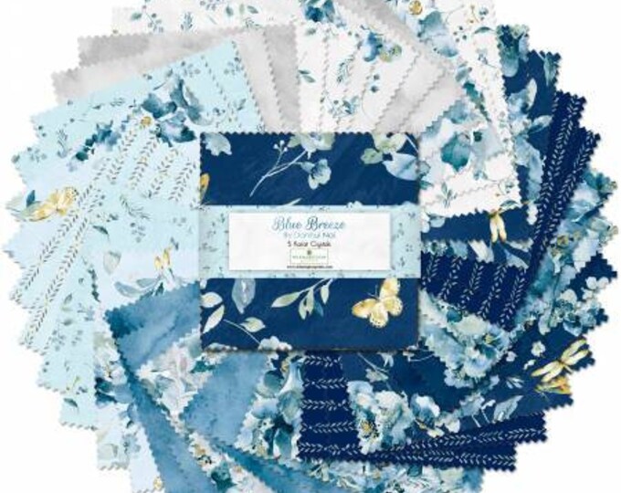 Blue Breeze 5-Inch Squares Charm Pack, 42 Pieces, Danhui Nai, Wilmington Prints, Precut Cotton Quilt Fabric, Floral Fabric