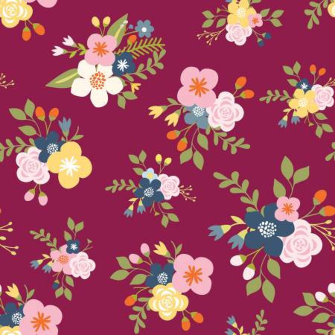 Bloom and Grow Main Burgundy Fabric Yardage, Simple Simon and Company