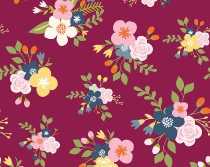 Bloom and Grow Main Burgundy Fabric Yardage, Simple Simon and Company, Riley Blake Designs, Cotton Quilt Fabric