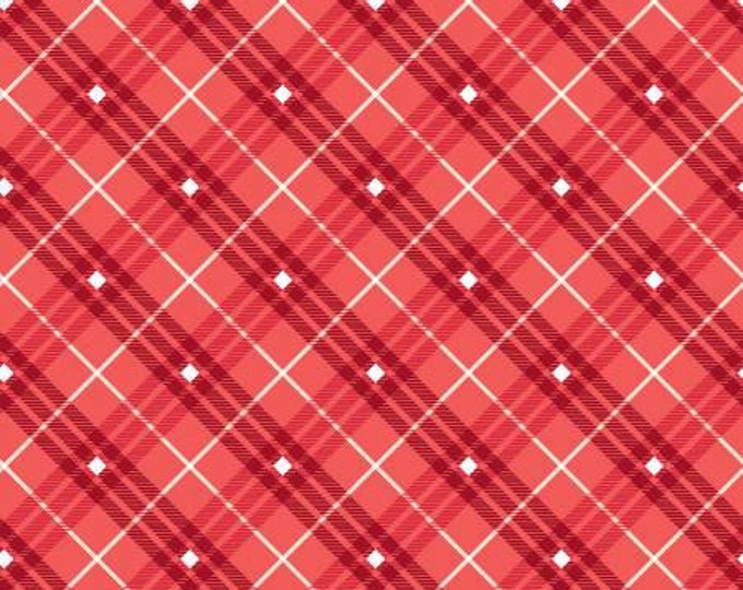 Gnome for the Holidays Rose Plaid Fabric Yardage, Leanne Anderson, Henry Glass, Cotton Quilt Fabric