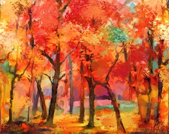 Remnant 1-1/3 Yards September Morning Full Width Border Red Multi, 43", Cotton Quilting Fabric, Deborah Edwards, Northcott Fabrics