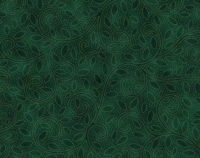 Fall for Autumn Emerald with Gold Metallic Fabric Yardage, Hoffman Fabrics, Cotton Quilt Fabric