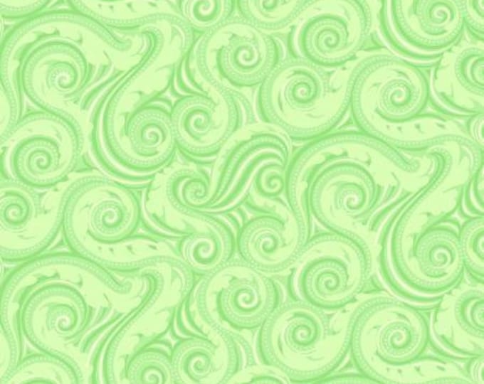 Remnant 1-1/2 Yards Crescendo Lime Waves Cotton Quilting Fabric, Floral Fabric, Amanda Murphy, Contempo Studio.