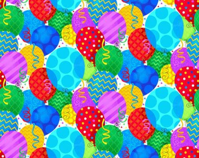 Remnant 1-Yard Party Time Multi Packed Balloons Fabric Yardage, Sharia Fults, Studio E, Cotton Quilt Fabric, Birthday Fabric