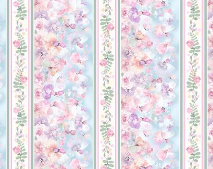 My Heart Flutters Pink Fairy Stripe Fabric Yardage, Schmooks, Michael Miller, Cotton Quilt Fabric Yardage, Floral Fabric