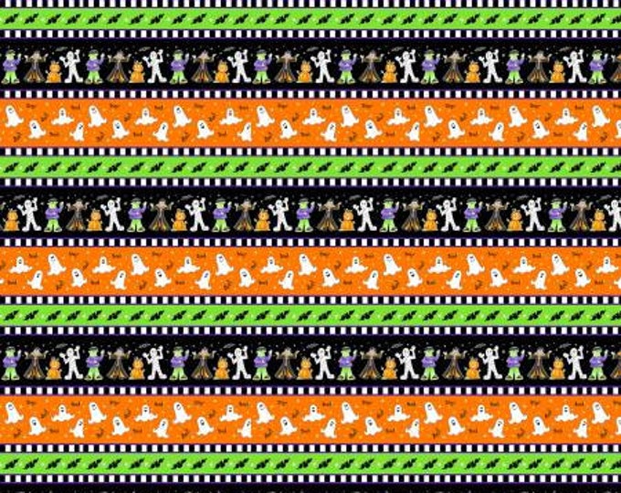 Here We Glow Multi Border Stripe Glow in the Dark Fabric Yardage, Delphine Cubitt, Henry Glass, Cotton Quilt Fabric, Halloween Fabric