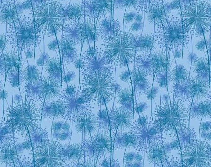 Pearl Reflections Dandelion Fields Light Peacock Pearlized Cotton Quilting Fabric, Floral Fabric, KANVAS, Benartex.