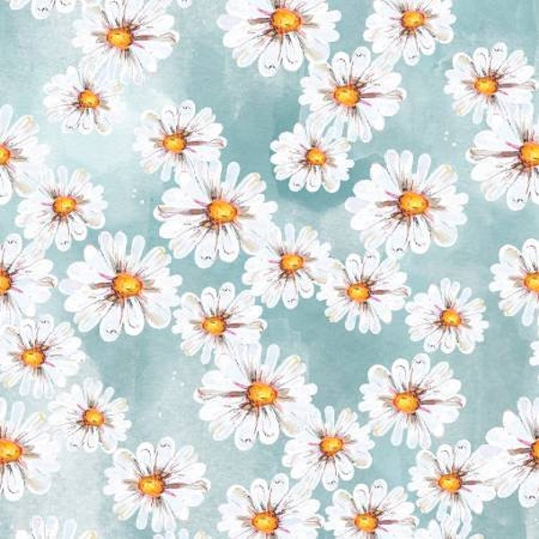 Happy Harvest Blue Daisy Bunch Fabric Yardage, Happy Harvest, Courtney Morgenstern, 3 Wishes Fabric, Cotton Quilt Fabric, Autumn Fabric