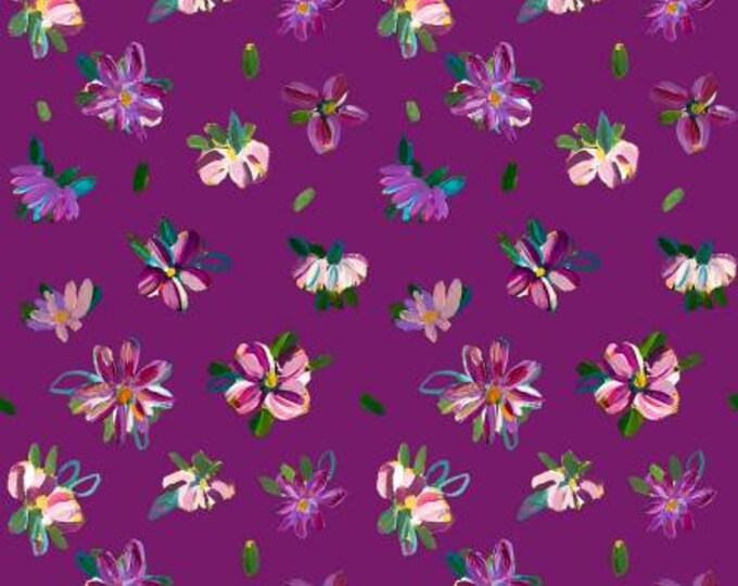 Garden Gems Eggplant Posies Digitally Printed Fabric Yardage, Melissa Polomsky, Clothworks, Cotton Quilt Fabric, Floral Fabric