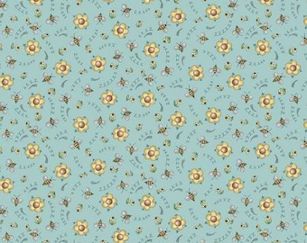 Nature's Choir Blue Buzzing By Fabric Yardage, MMF Collection, Michael Miller Fabrics, Cotton Quilt Fabric, Floral Fabric
