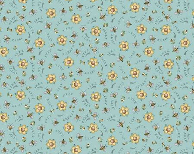 Nature's Choir Blue Buzzing By Fabric Yardage, MMF Collection, Michael Miller Fabrics, Cotton Quilt Fabric, Floral Fabric