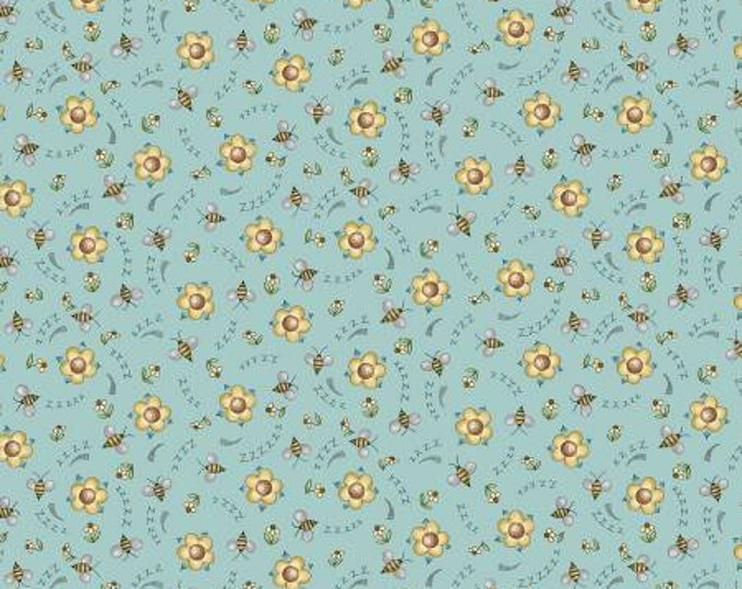 Nature's Choir Blue Buzzing By Fabric Yardage, MMF Collection, Michael Miller Fabrics, Cotton Quilt Fabric, Floral Fabric