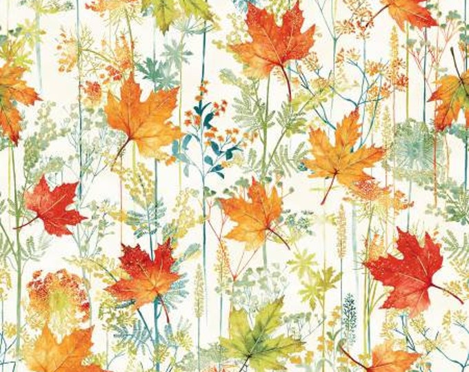 Autumn is In the Air Harvest Leaf Stripe with Gold Metallic Fabric Yardage, Hoffman Fabrics, Cotton Quilt Fabric