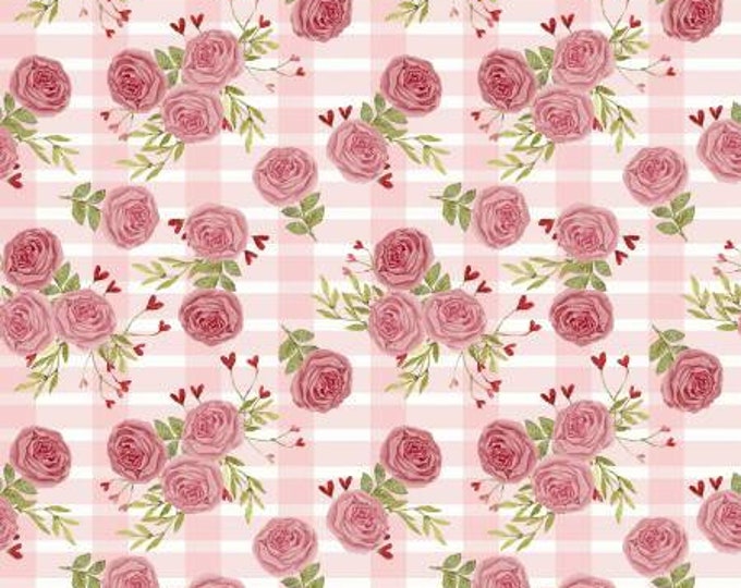 Be Mine Pink Heart Bouquet Fabric Yardage, Hugs, Kisses & Special Wishes, Beth Albert, 3 Wishes Fabric, Cotton Quilt Fabric, Valentine's Day
