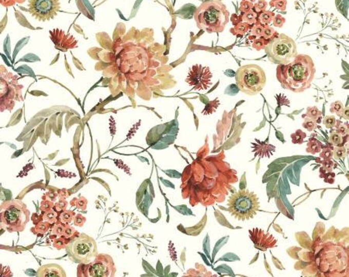 Season's Study Cream Medium Floral Fabric Yardage, Wilmington Prints, Cotton Quilt Fabric, Floral Fabric