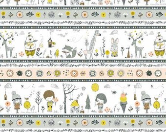 Whimsicals White Happy Haven Fabric Yardage, Michael Miller Whimsicals , MMF Collection, Cotton Quilting Fabric,