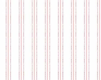 Remnant 1-Yard Ladybug Mania White Stripe Fabric Yardage, Cotton Quilt Fabric, Meags & Me, Clothworks, Floral Fabric