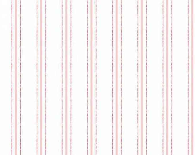 Remnant 1-Yard Ladybug Mania White Stripe Fabric Yardage, Cotton Quilt Fabric, Meags & Me, Clothworks, Floral Fabric