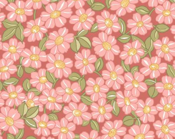 Sunlit Blooms Pink Packed Daisy Cotton Quilting Fabric, Floral Fabric, Maywood Studio.