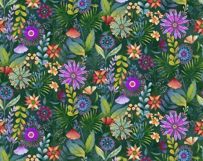 Down the Fairy Path Forest Multi Medium Wildflowers 8 Inch Repeat Fabric Yardage, Color Principle Studio, Henry Glass, Cotton Quilt Fabric
