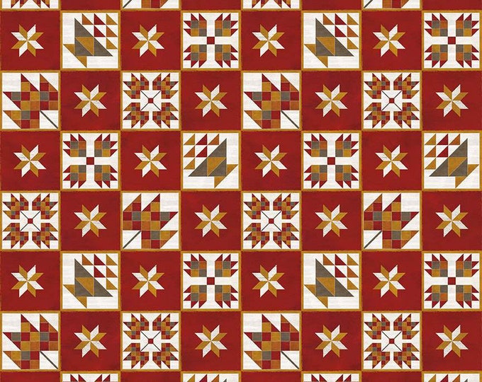 Fall Barn Quilts Blocks Red Fabric Yardage, Cotton Quilt Fabric, Tara Reed, Riley Blake Designs, Autumn Quilt Fabric