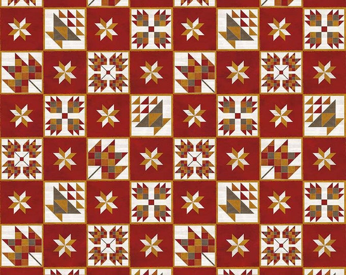 Fall Barn Quilts Blocks Red Fabric Yardage, Cotton Quilt Fabric, Tara Reed, Riley Blake Designs, Autumn Quilt Fabric