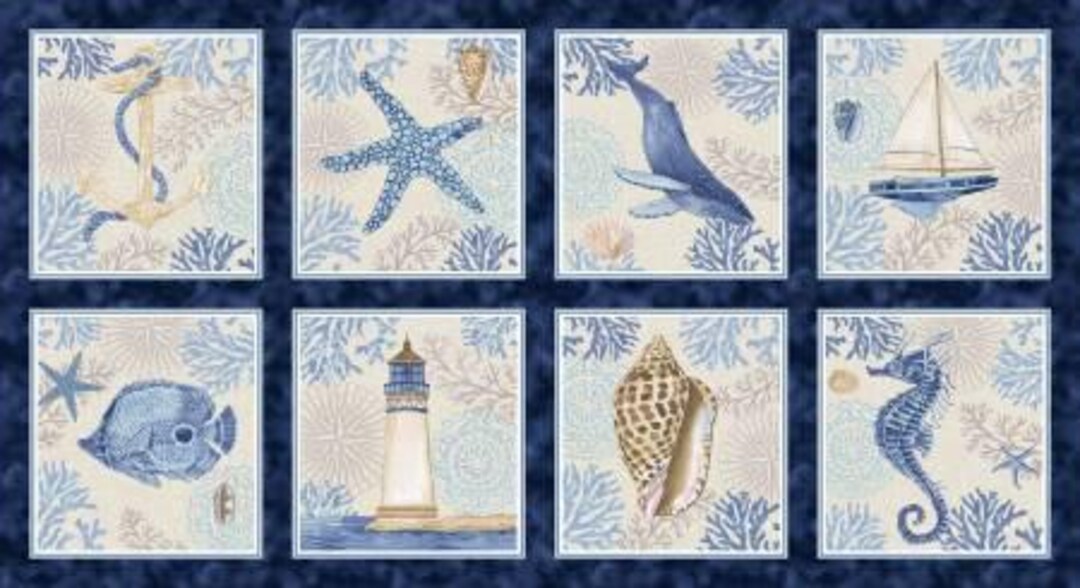 Cobalt Seas Multi 24-inch Block Panel, Andrea Tachiera, Henry Glass ...