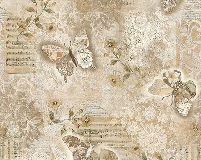 Modern Lace Latte Butterflies with Lace Yardage, Satin Moon Designs, Blank Quilting, Cotton Quilt Fabric, Floral Fabric