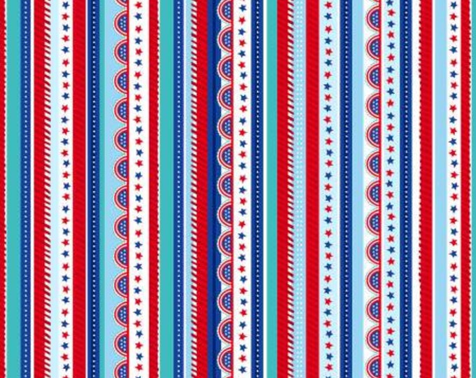 Great American Summer Multi Fancy Vertical Stripe Fabric Yardage, Emily Dumas, Henry Glass, Cotton Quilt Fabric