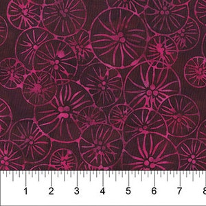 Cranberry Chutney Dish Flowers Crimson Cotton Quilting Fabric, Ken Ogg, Madison Cottage Design, Northcott Fabrics, Batik Fabric
