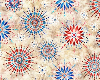 Liberty, Glory, Freedom Cream Medallion Burst Fabric Yardage, Dan Morris, Quilting Treasures, Cotton Quilting Fabric, Patriotic Fabric