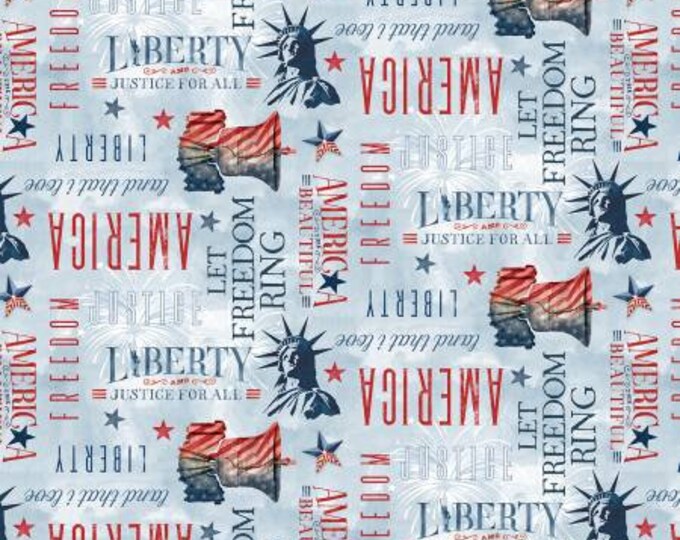 Liberty Lane Blue Patriotic Word Toss Fabric Yardage, Stephanie Marrott, Wilmington Prints, Cotton Quilt Fabric