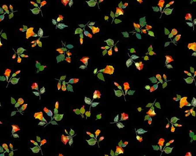 Harvest Tribute Black Potpourri Fabric Yardage, Michael Miller, Cotton Quilt Fabric Yardage, Floral Fabric