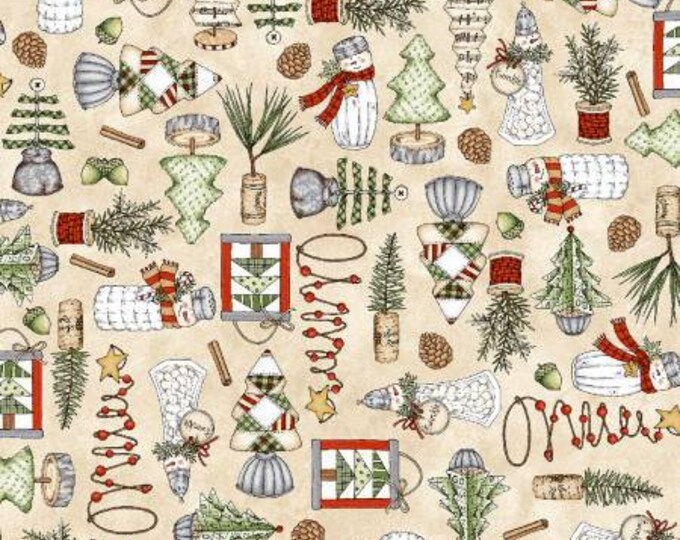 Homemade Holidays Cream Homemade Decorations Fabric Yardage, Kris Lammers, Maywood Studio, Cotton Quilt Fabric, Christmas Fabric