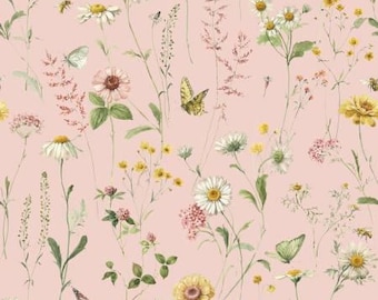 Love Me More Main Blush Fabric Yardage, Lisa Audit, Riley Blake Designs, Cotton Quilt Fabric, Floral Fabric