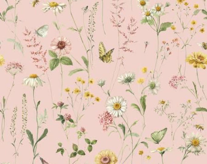 Love Me More Main Blush Fabric Yardage, Lisa Audit, Riley Blake Designs, Cotton Quilt Fabric, Floral Fabric