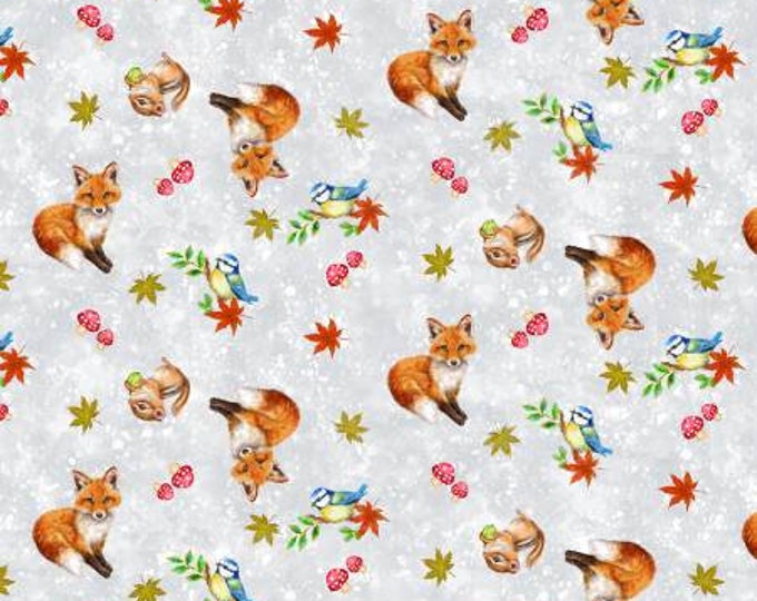 Auburn Fox White Small Critter Toss Fabric Yardage, Kayomi Harai , Studio E, Cotton Quilt Fabric, Fox Fabric