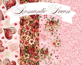 Romantic Lawn Fabric Yardage, Nicole DeCamp, Benartex, Cotton Quilting Fabric, Floral Fabric