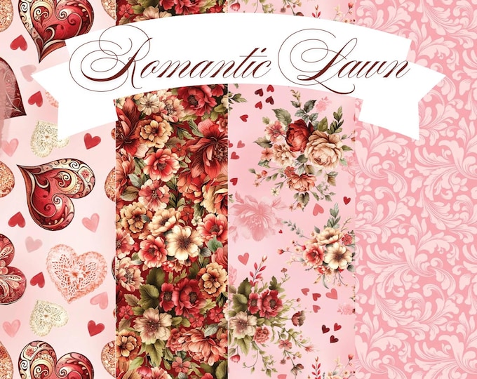 Romantic Lawn Fabric Yardage, Nicole DeCamp, Benartex, Cotton Quilting Fabric, Floral Fabric