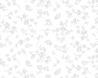 Garden Whisper Ditsy Floral White on White Cotton Fabric Yardage, Wilmington Prints