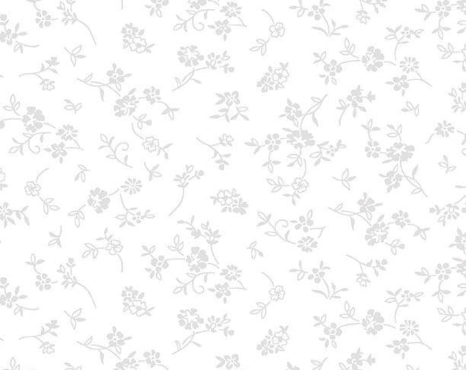 Garden Whisper Ditsy Floral White on White Cotton Fabric Yardage, Wilmington Prints