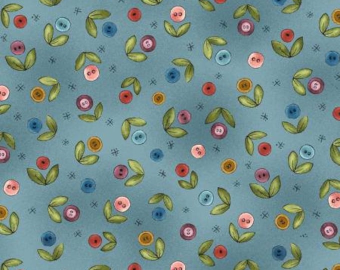 Born to Sew Teal Button Buds Fabric Yardage, Jacqueline Paton, Michael Miller, Cotton Quilt, Floral Fabric