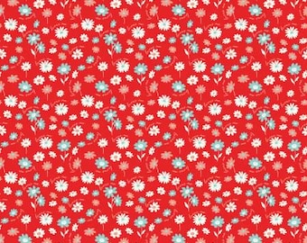 You & Me Loves Me Red Fabric Yardage, Sandy Gervais, Riley Blake Designs, Cotton Quilt Fabric, Floral Fabric