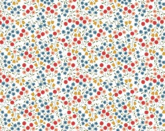 Forget Me Not White Ditsy Floral Fabric Yardage, Allison Harris, Windham, Cotton Quilt Fabric, Floral Fabric