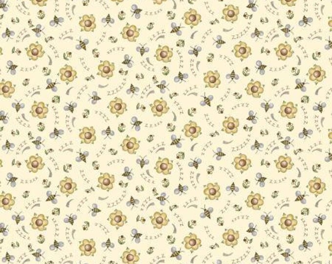 Nature's Choir Cream Buzzing By Fabric Yardage, MMF Collection, Michael Miller Fabrics, Cotton Quilt Fabric, Floral Fabric