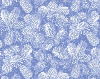 Remnant 1-1/3 Yards Pearl Frost Frosty Pine Cones Ice Blue Cotton Quilting Fabric, Winter Fabric, KANVAS, Benartex.