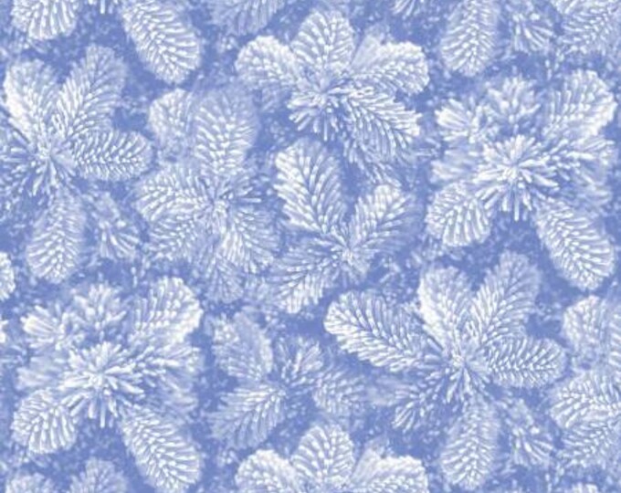 Remnant 1-1/3 Yards Pearl Frost Frosty Pine Cones Ice Blue Cotton Quilting Fabric, Winter Fabric, KANVAS, Benartex.