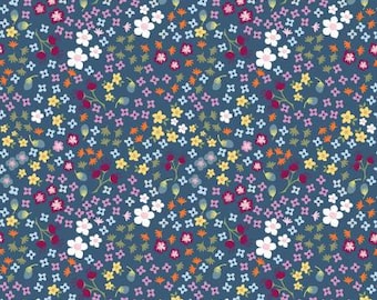 Bloom and Grow Floral Navy Fabric Yardage, Simple Simon and Company, Riley Blake Designs, Cotton Quilt Fabric