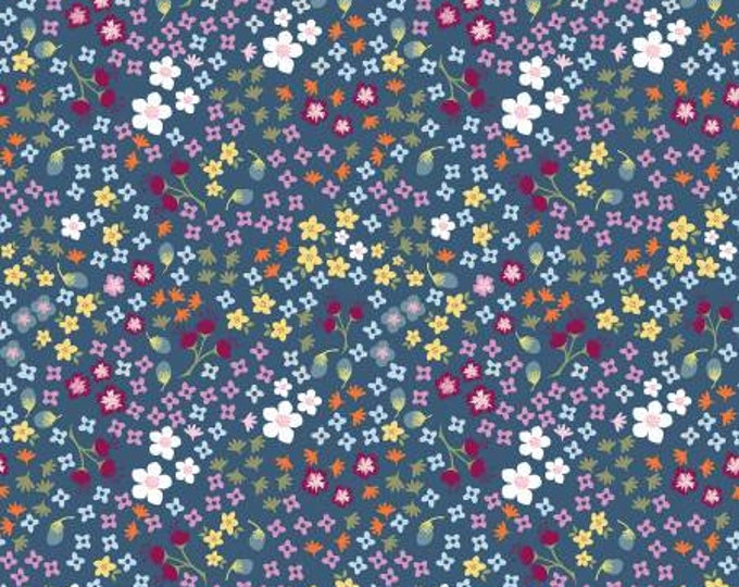 Bloom and Grow Floral Navy Fabric Yardage, Simple Simon and Company, Riley Blake Designs, Cotton Quilt Fabric